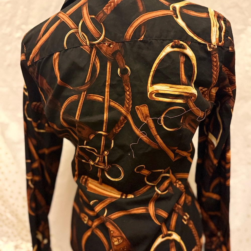 Lauren Ralph Lauren Black and Brown Equestrian Button Down Shirt - Picture 4 of 5